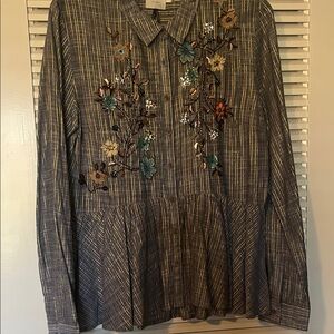 HD in Paris Striped Blouse with Floral Embroidery